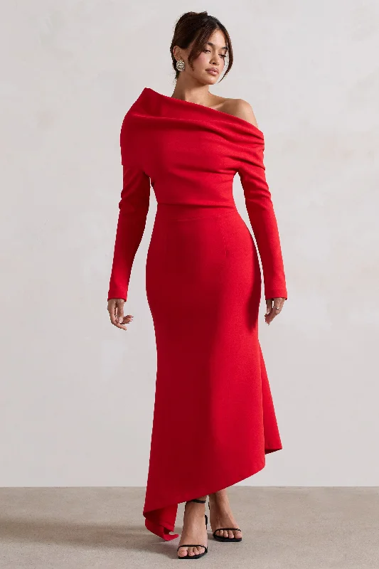 Sheath Women Dress with a Tailored Fit for a Professional LookLou | Red One-Shoulder Asymmetric Maxi Dress