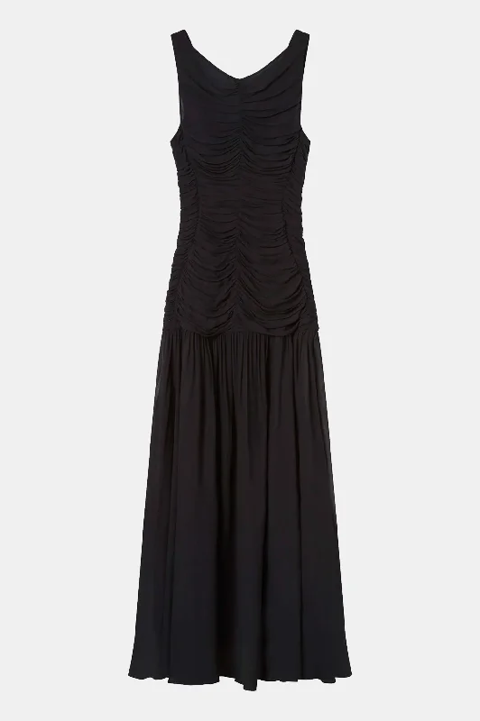 Pleated Women Dress with a Timeless and Elegant TextureLou Lou Maxi Dress in Black