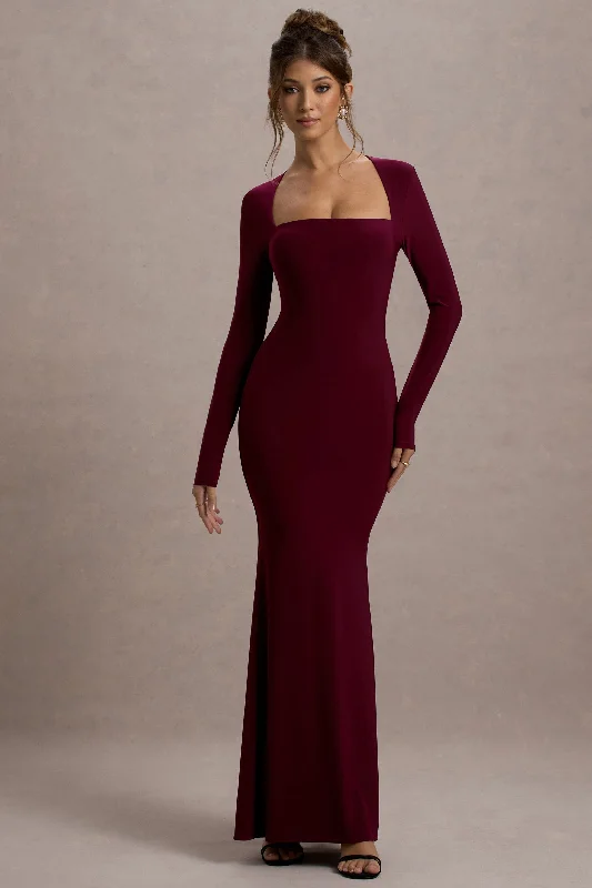 Empire Waist Women Dress to Accentuate the Bust and Conceal the WaistMaja | Burgundy Square-Neck Long-Sleeve Maxi Dress