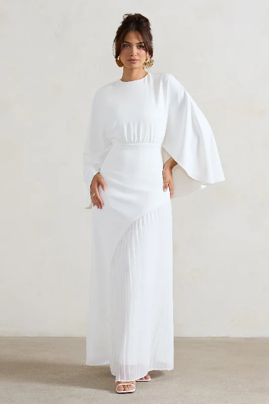 Backless Women Dress for a Sexy and Alluring Look at Evening EventsMilly | White Cape Maxi Dress With Asymmetric Chiffon Hem