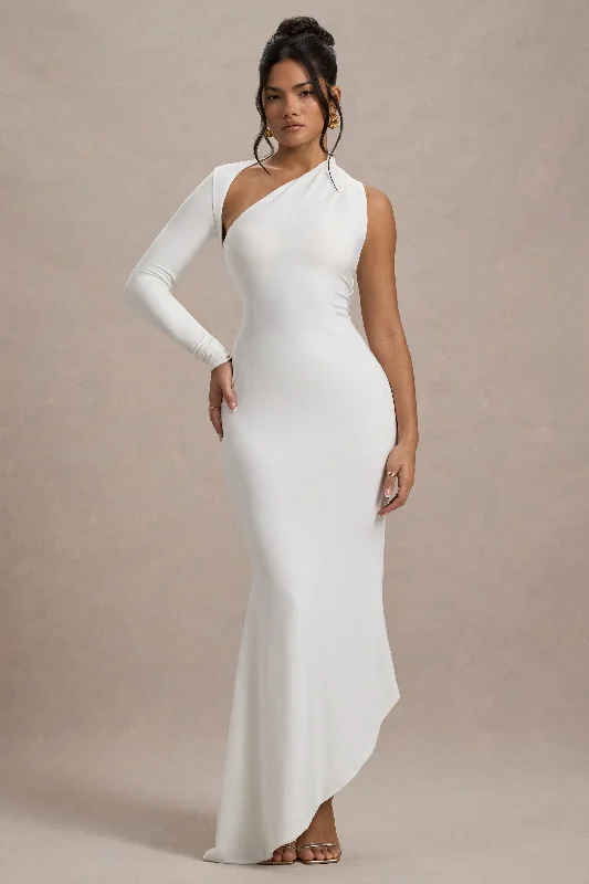 Strapless Women Dress with a Built - in Bra for Comfort and SupportOrsa | White One-Shoulder Asymmetric Maxi Dress