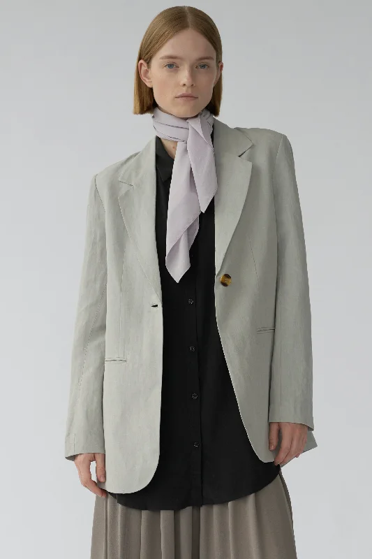 Oversized Women's Checkered Blazers in Black and White for a Trendy StyleOTIS BLAZER - LIGHT GREY - SILK/LINEN