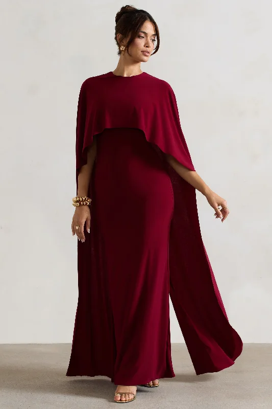 Empire Waist Women Dress to Accentuate the Bust and Conceal the WaistPadma | Berry Draped Maxi Dress With Cape Sleeves