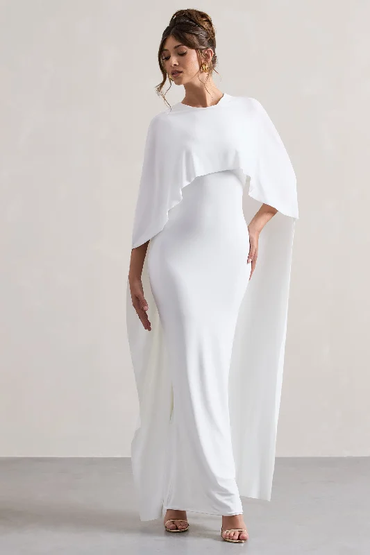 Little Black Women Dress with Sequins for a Glamorous Night OutPalena | White Draped Maxi Dress With Cape Sleeves