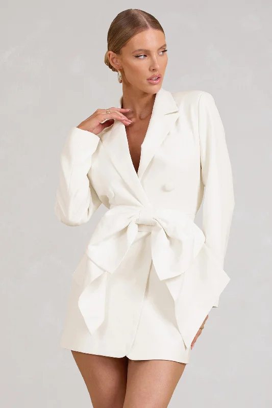 Halter Neck Women Dress to Show Off the Shoulders and NecklinePrized | White Tailored Blazer Mini Dress With Bow