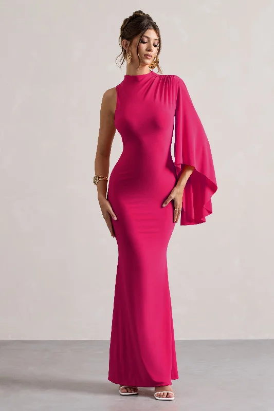 Little Black Women Dress with Sequins for a Glamorous Night OutSamaya | Pink High-Neck Cape-Sleeve Maxi Dress