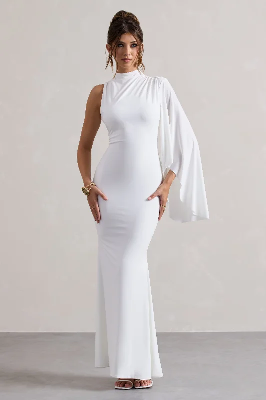 Backless Women Dress for a Sexy and Alluring Look at Evening EventsSamaya | White High-Neck Cape-Sleeve Maxi Dress