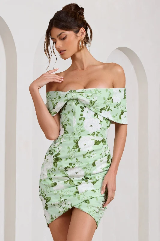 Halter Neck Women Dress to Show Off the Shoulders and NecklineSnowdrop | White & Green Floral Print Wrap Mini Dress