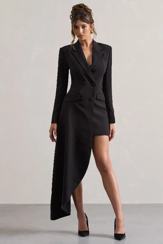 Wrap - Style Women Dress with Adjustable Fit for All Body TypesSpiral | Black Tailored Blazer Mini Dress With Asymmetric Hem