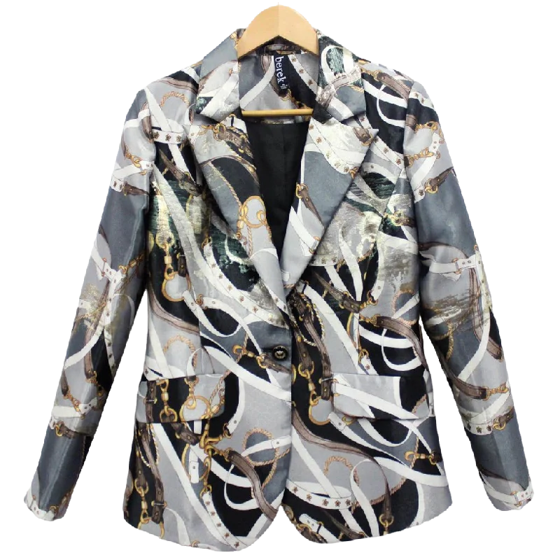 Plus Size Women's Embroidered Blazers in Floral Patterns for a Feminine TouchStatus Jacquard Tailored Blazer Multi Grey