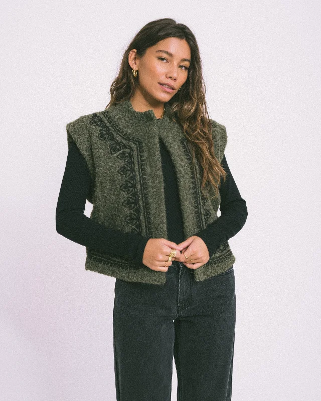 Women's Slim - Fit Blazers in Charcoal Gray for a Professional AppearanceTILTIL Nomi Gilet Green Embroidery