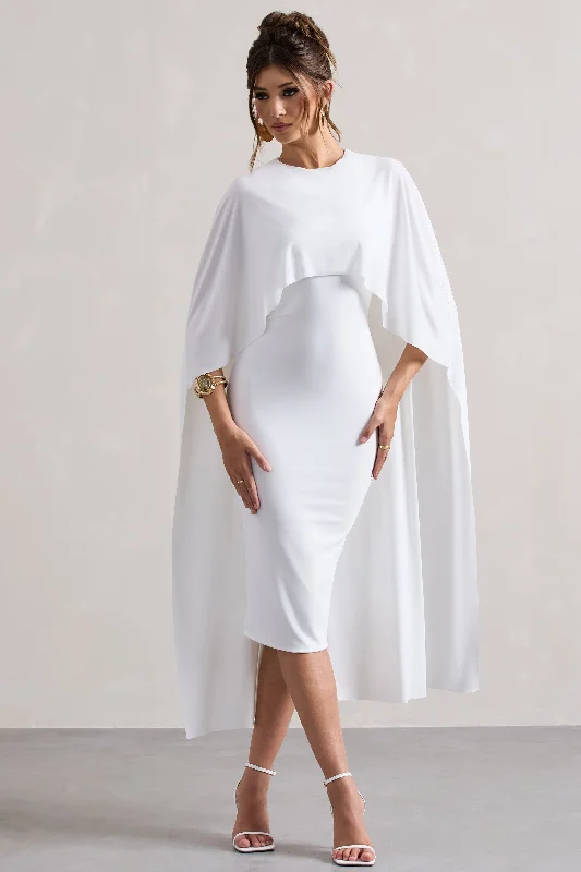 Shift Women Dress with a Simple and Classic Design for Everyday WearVana | White Draped Midi Dress With Cape Sleeves