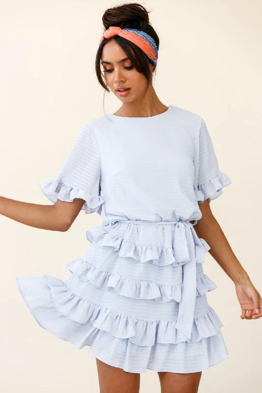 Ball Gown Women Dress with a Full Skirt for a Princess - like LookZipporah Short Sleeve Layered Ruffle Dress Grey