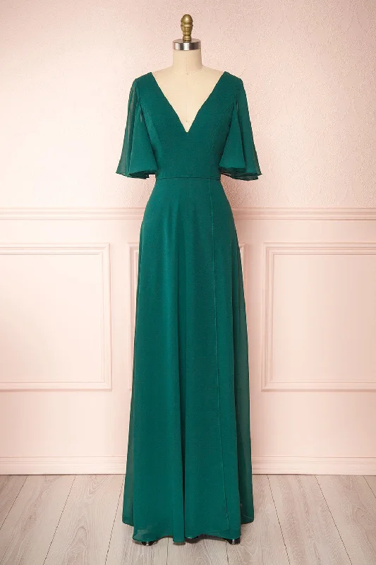 Mini Women Dress with a Short Hem for a Young and Trendy StyleAdelphia Green | V-Neck Chiffon Maxi Dress