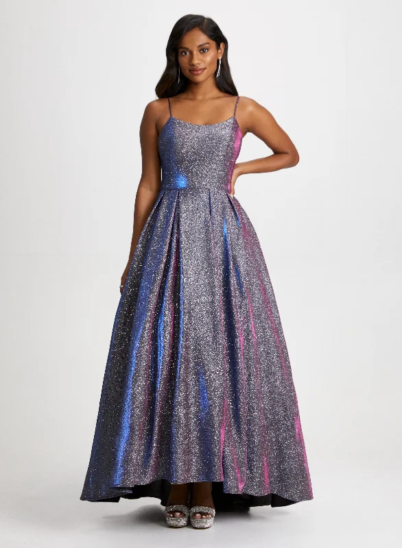 Printed Abstract Women Dress for a Modern and Artistic AppealAsymmetrical Metallic Ballgown