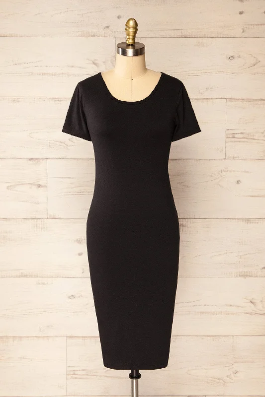 Lace - Embellished Women Dress for an Elegant and Sophisticated AppearanceAthens Black | Short Sleeve Fitted Midi Dress