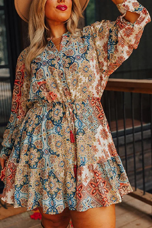 Off - the - Shoulder Women Dress for a Romantic and Feminine LookFloral Drawstring Waist Dress Plus Size