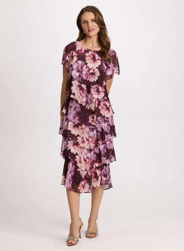 Printed Abstract Women Dress for a Modern and Artistic AppealFloral Print Tiered Skirt Dress