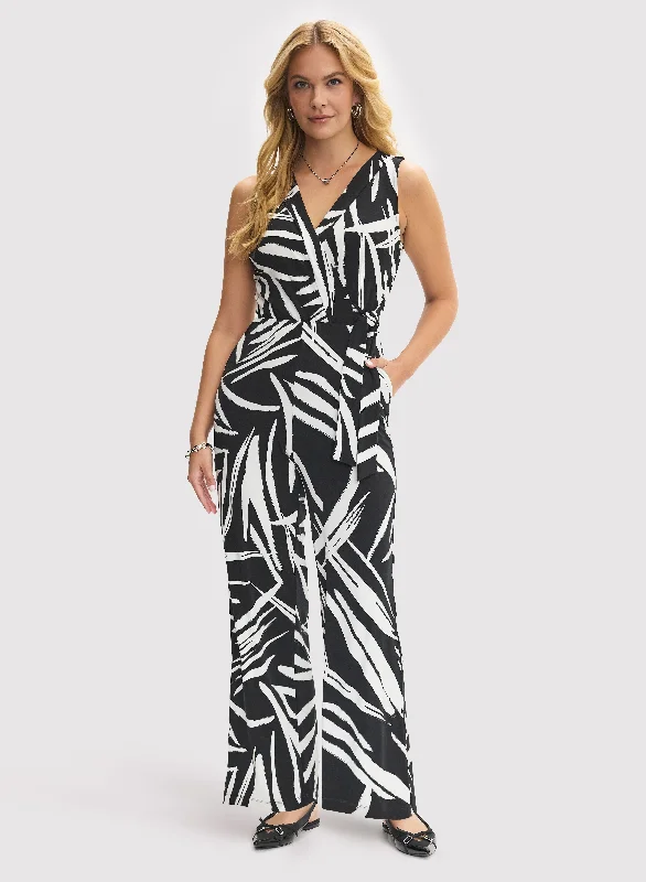 Mini Women Dress with a Short Hem for a Young and Trendy StyleGeometric Print Cross-Neck Jumpsuit