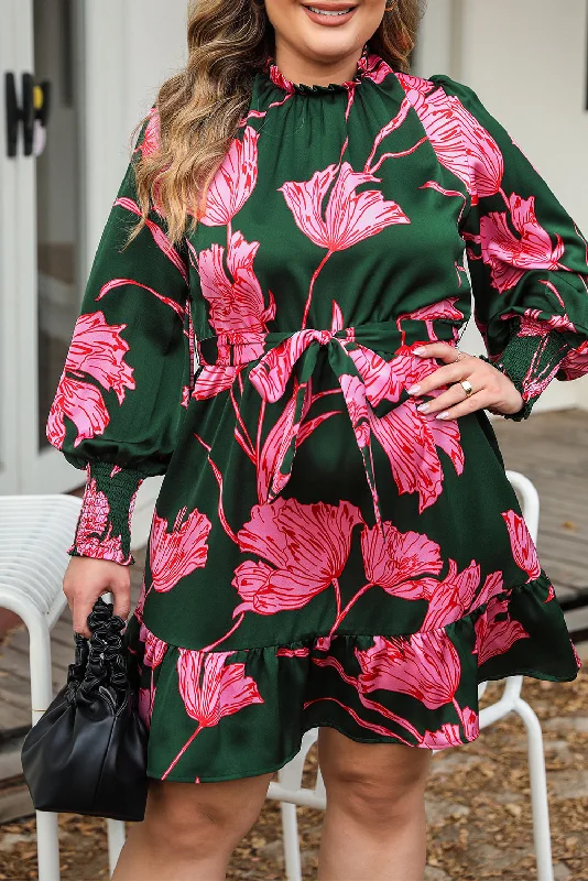 Halter Neck Women Dress to Show Off the Shoulders and NecklineFloral Smocked 3/4 Sleeve Dress Plus Size