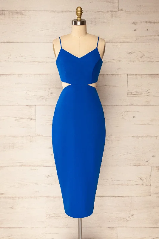 Shift Women Dress with a Simple and Classic Design for Everyday WearKomia Royal Blue | Fitted Midi Dress w/ Cut-Outs