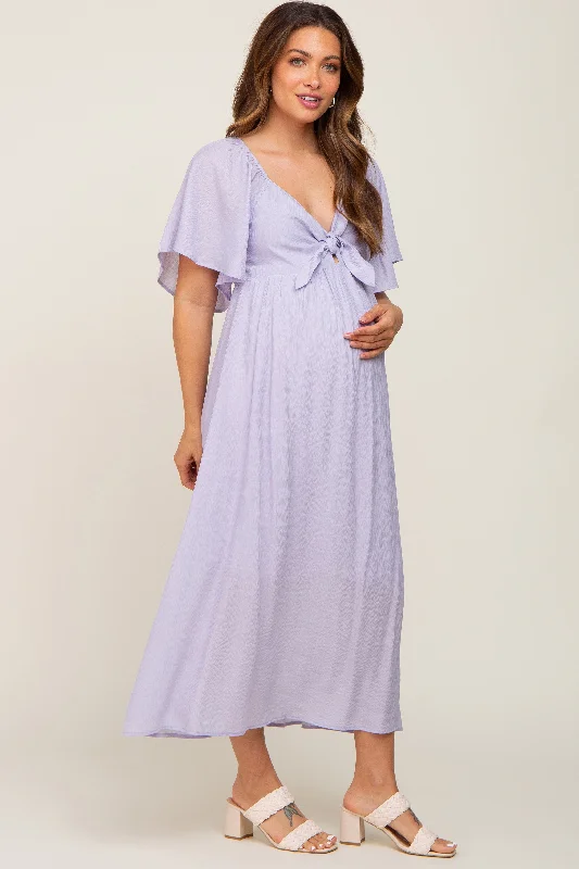 Sheath Women Dress with a Tailored Fit for a Professional LookLavender Front Tie Ruffle Sleeve Maternity Midi Dress