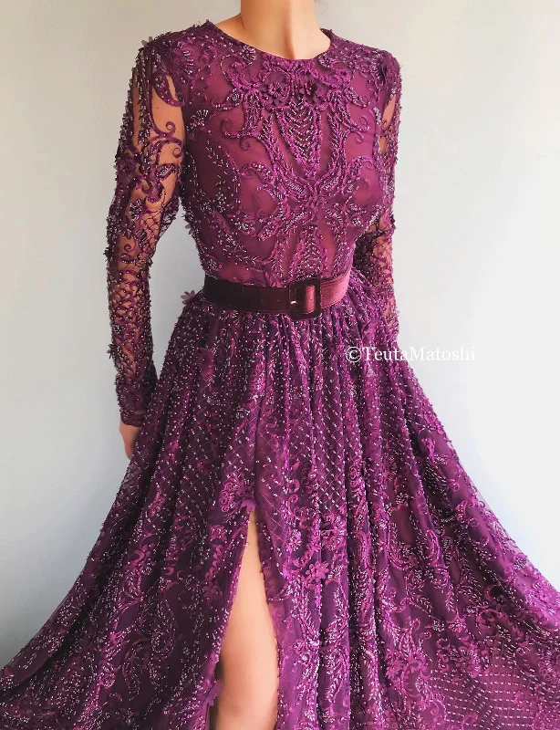 Backless Women Dress for a Sexy and Alluring Look at Evening EventsMagenta Lace Bloom Gown