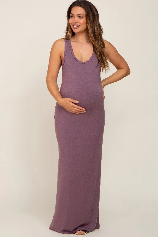 Mermaid - Style Women Dress with a Fitted Silhouette for Special OccasionsMauve Basic Sleeveless Maternity Maxi Dress