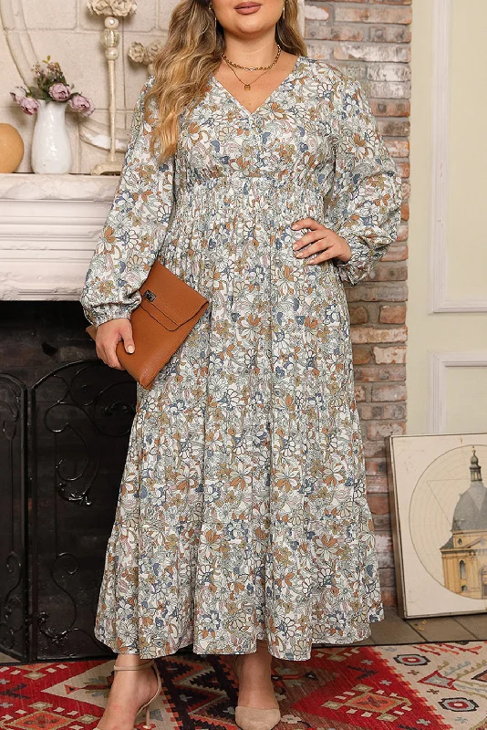 Printed Abstract Women Dress for a Modern and Artistic AppealFloral Puff Sleeve Maxi Dress Plus Size