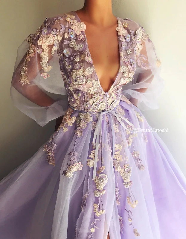 Lace - Embellished Women Dress for an Elegant and Sophisticated AppearanceNina Lilac Blooming Gown