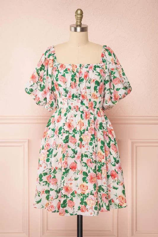 Empire Waist Women Dress to Accentuate the Bust and Conceal the WaistNyla | Short Floral Dress w/ Pockets