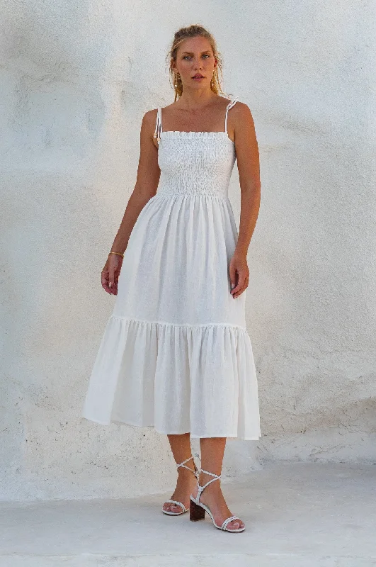 Strapless Women Dress with a Built - in Bra for Comfort and SupportParadiso Strappy Linen Midi Dress