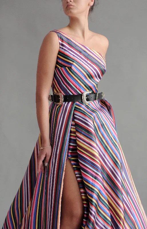 Backless Women Dress for a Sexy and Alluring Look at Evening EventsRainbow Striped Gown