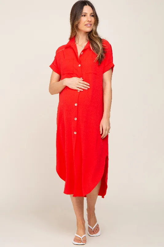 Mermaid - Style Women Dress with a Fitted Silhouette for Special OccasionsRed Button Down Hi Low Maternity Maxi Dress