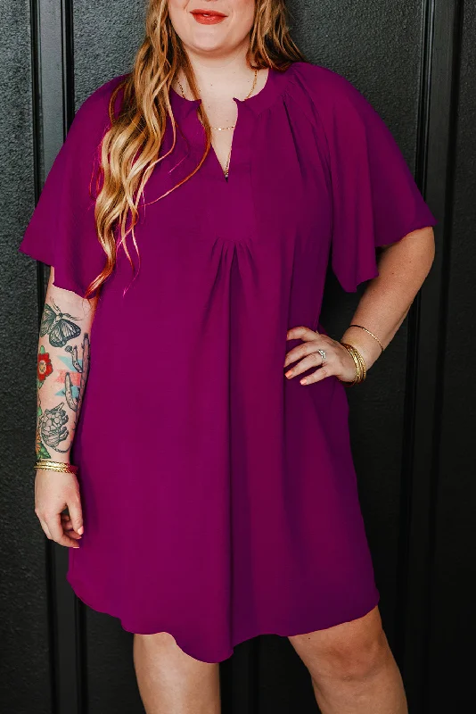 Pleated Women Dress with a Timeless and Elegant TexturePleated Wide Short Sleeve Dress Plus Size