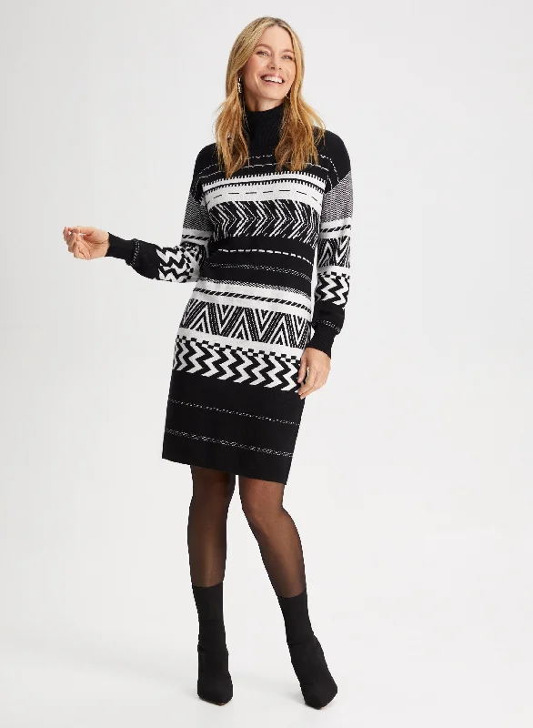 Ruffled Women Dress with Multiple Layers for a Playful and Girly StylePrinted Jacquard Knit Dress