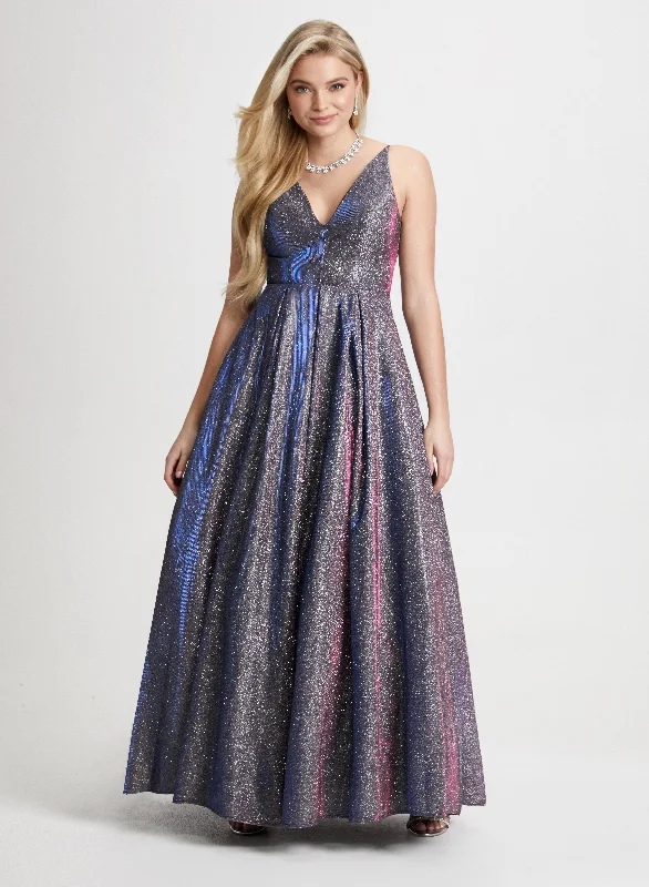 Ruffled Women Dress with Multiple Layers for a Playful and Girly StyleV-Neck Glitter Detail Gown