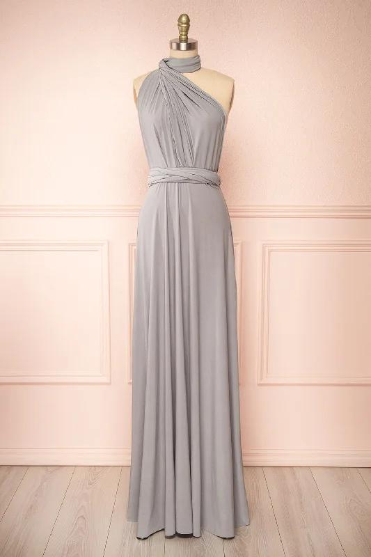 Off - the - Shoulder Women Dress for a Romantic and Feminine LookViolaine Grey | Convertible Maxi Dress