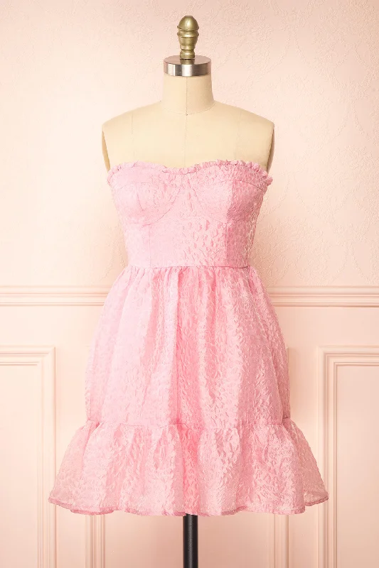 Shift Women Dress with a Simple and Classic Design for Everyday WearYuka | Short Pink Bustier Dress w/ Removable Straps