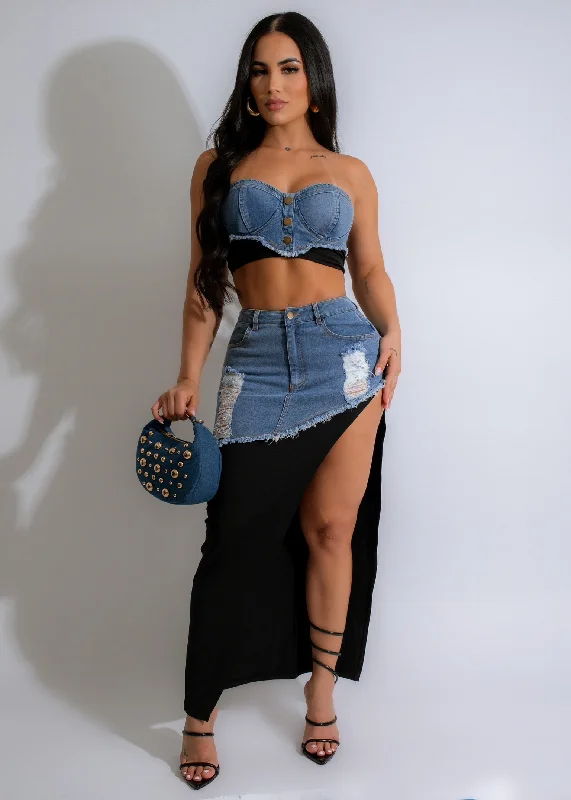 A Bit Flirty Denim Distressed Skirt Set Black