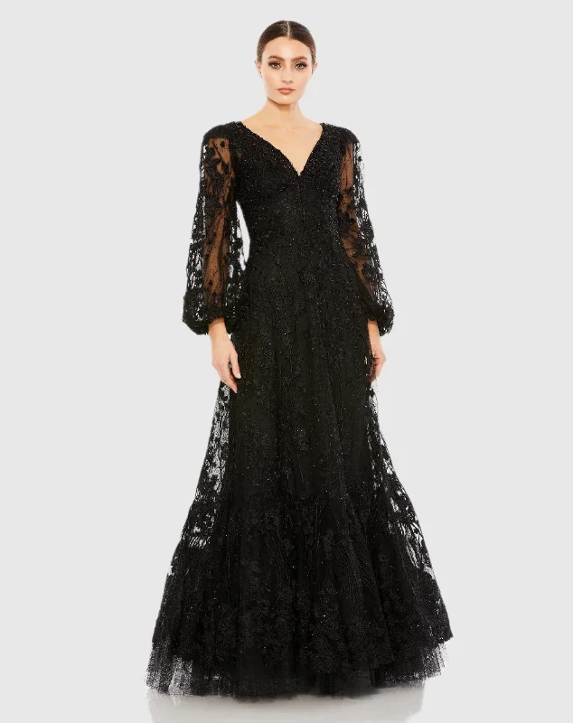 Off - the - Shoulder Women Dress for a Romantic and Feminine LookPuff Sleeve A-Line Embroidered Gown