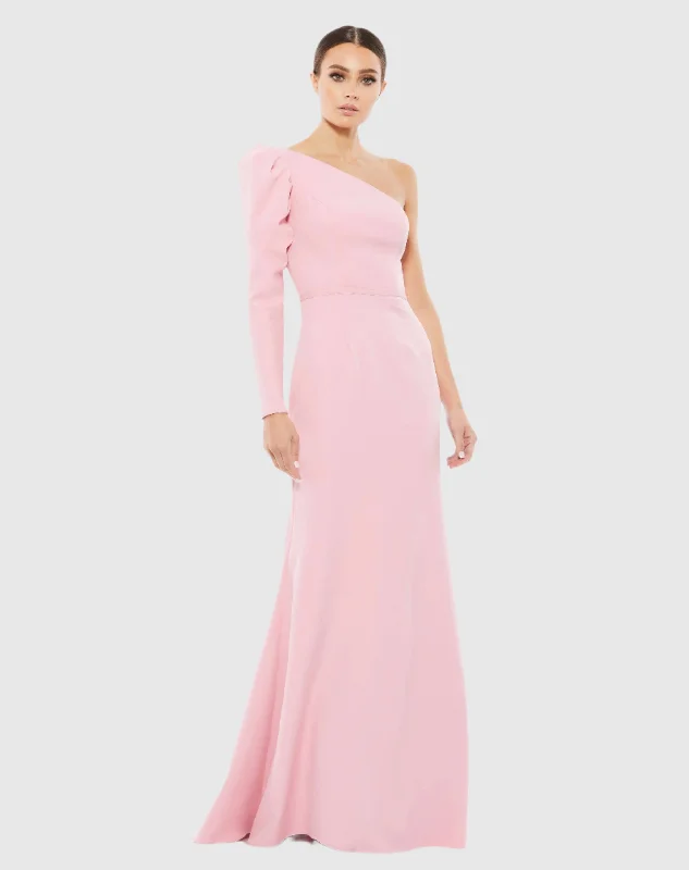 Mermaid - Style Women Dress with a Fitted Silhouette for Special OccasionsOne Shoulder Puff Sleeve Gown