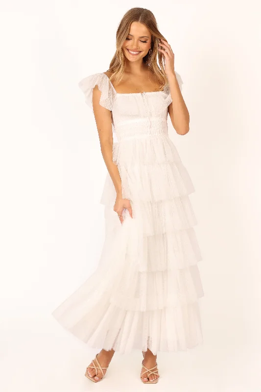 Ball Gown Women Dress with a Full Skirt for a Princess - like LookBelle Maxi Dress - Off White