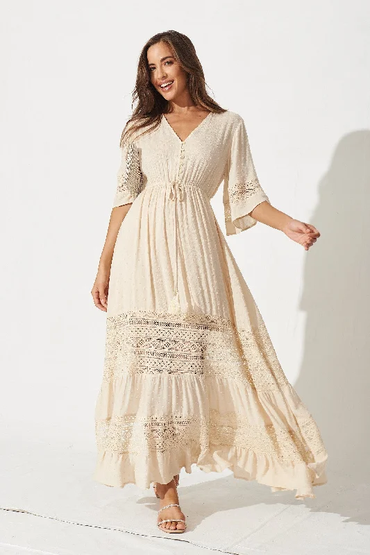 Ruffled Women Dress with Multiple Layers for a Playful and Girly StyleBoheme Maxi Dress In Cream