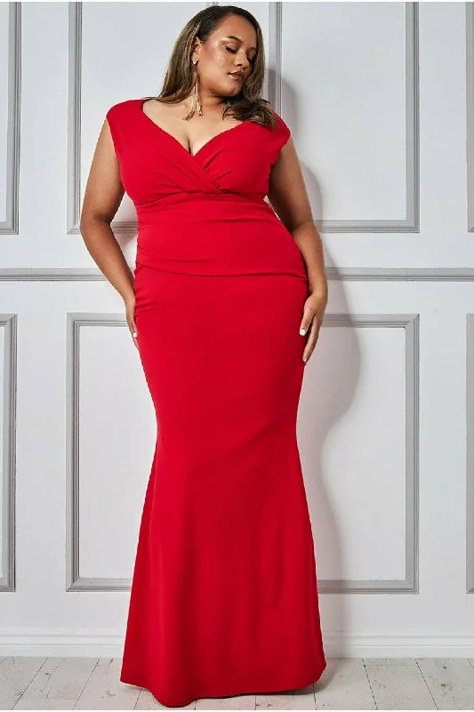 Backless Women Dress for a Sexy and Alluring Look at Evening EventsGoddiva Plus Bardot Pleated Maxi Dress - Red