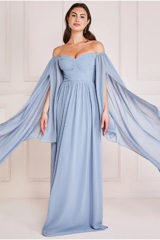 Shift Women Dress with a Simple and Classic Design for Everyday WearGoddiva Chiffon Off The Shoulder Maxi With Cape Sleeves - Blue