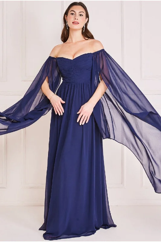 Little Black Women Dress with Sequins for a Glamorous Night OutGoddiva Chiffon Off The Shoulder Maxi With Cape Sleeves  - Navy