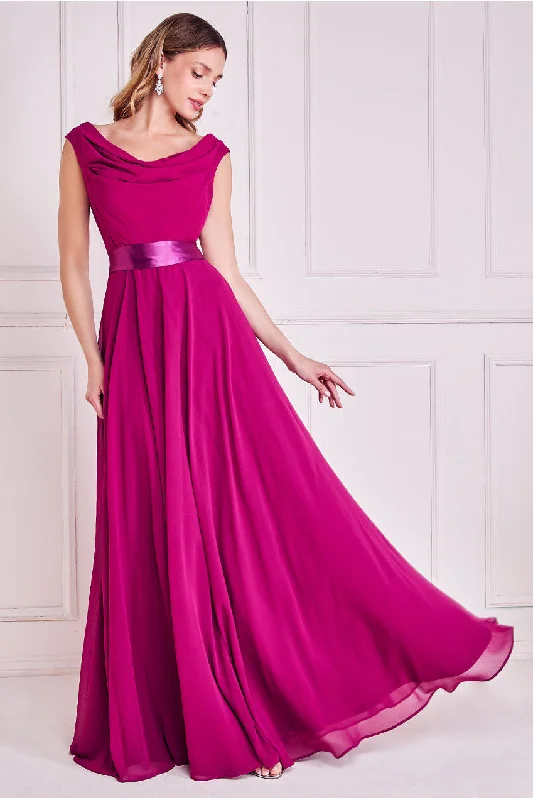 Pleated Women Dress with a Timeless and Elegant TextureGoddiva Cowl Neck Chiffon Maxi Dress - Magenta