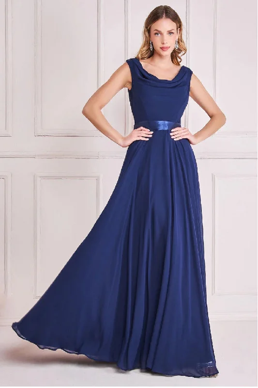 Sleeveless Women Dress in Bright Colors for Summer PartiesGoddiva Cowl Neck Chiffon Maxi Dress - Navy