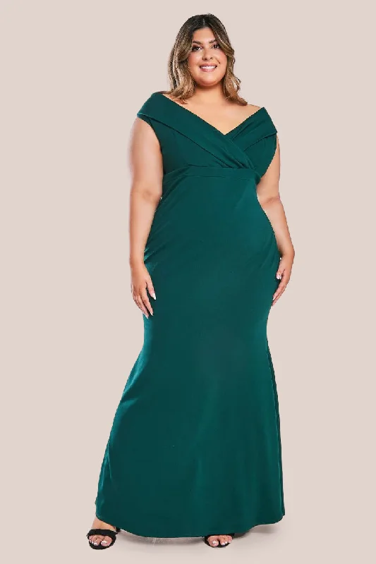 Pleated Women Dress with a Timeless and Elegant TextureGoddiva Front Wrap Off The Shoulder Maxi Dress - Emerald